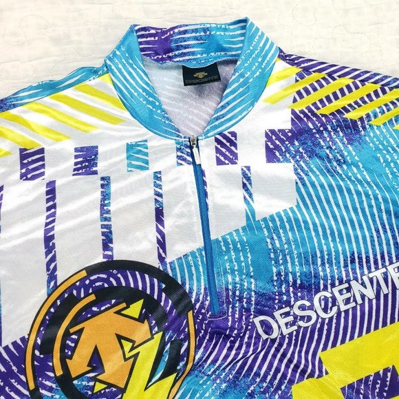 Vintage Descente 1/4 1/2 Zip Cycling Jersey Mens XL All Over Print USA Made - Picture 4 of 8